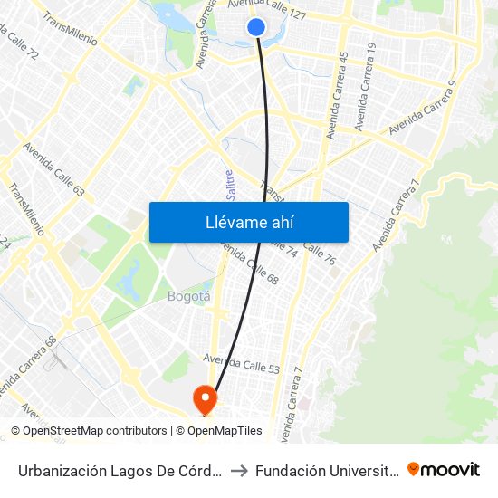 Urbanización Lagos De Córdoba (Av. Suba - Cl 120) to Fundación Universitaria Empresarial map