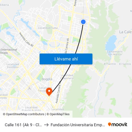 Calle 161 (Ak 9 - Cl 161) to Fundación Universitaria Empresarial map