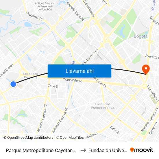Parque Metropolitano Cayetano Cañizares (Av. A. Mejía - Cl 38 Sur) to Fundación Universitaria Empresarial map