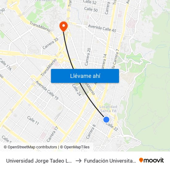 Universidad Jorge Tadeo Lozano (Kr 5 - Cl 22) to Fundación Universitaria Empresarial map