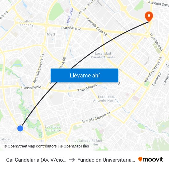 Cai Candelaria (Av. V/cio - Kr 43b) (A) to Fundación Universitaria Empresarial map