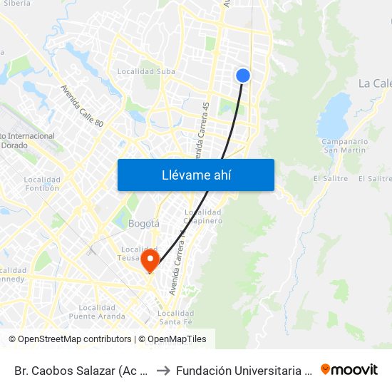 Br. Caobos Salazar (Ac 147 - Kr 12) to Fundación Universitaria Empresarial map