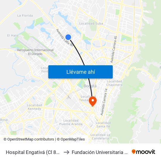 Hospital Engativá (Cl 82 - Kr 100a) to Fundación Universitaria Empresarial map