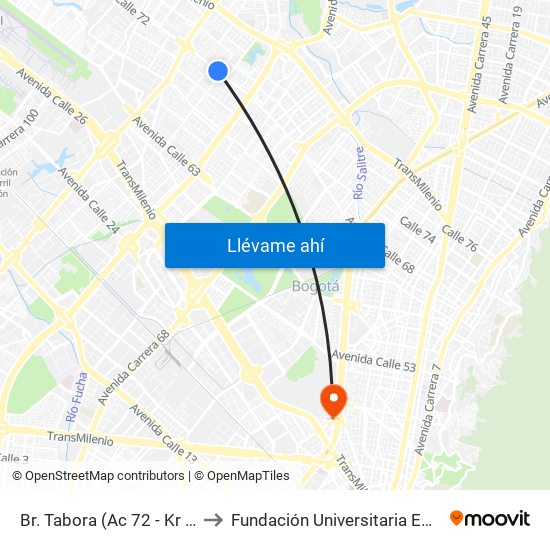 Br. Tabora (Ac 72 - Kr 77a) (A) to Fundación Universitaria Empresarial map