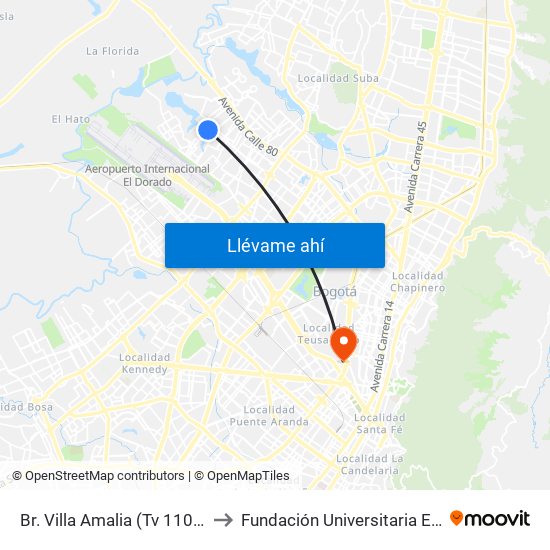 Br. Villa Amalia (Tv 110g - Cl 71c) to Fundación Universitaria Empresarial map