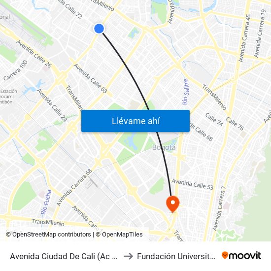 Avenida Ciudad De Cali (Ac 72 - Av. C. De Cali) (C) to Fundación Universitaria Empresarial map