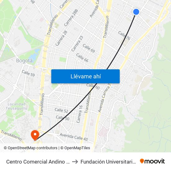 Centro Comercial Andino (Ac 82 - Kr 12) to Fundación Universitaria Empresarial map