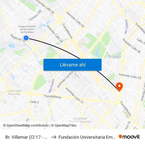 Br. Villemar (Cl 17 - Kr 96b) to Fundación Universitaria Empresarial map