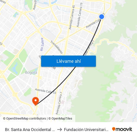 Br. Santa Ana Occidental (Ak 9 - Cl 115) to Fundación Universitaria Empresarial map