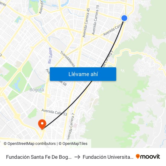 Fundación Santa Fe De Bogotá (Ak 9 - Cl 117a) to Fundación Universitaria Empresarial map