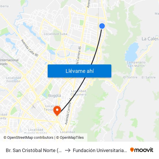 Br. San Cristóbal Norte (Cl 162 - Kr 8) to Fundación Universitaria Empresarial map