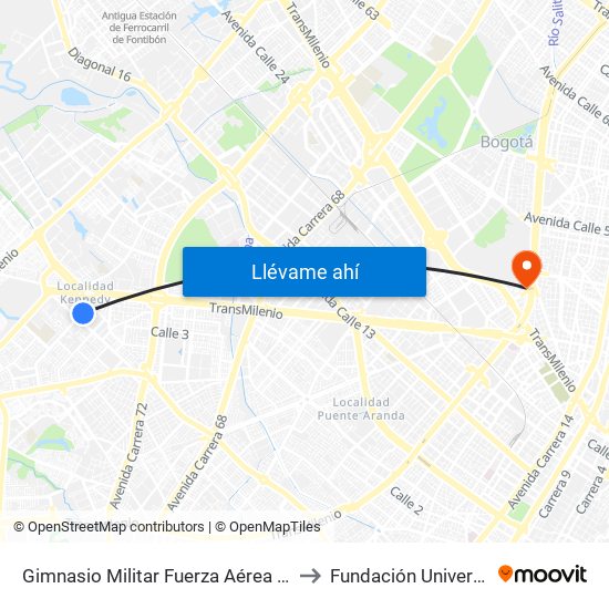 Gimnasio Militar Fuerza Aérea Colombiana (Kr 78k - Cl 6 Sur) to Fundación Universitaria Empresarial map