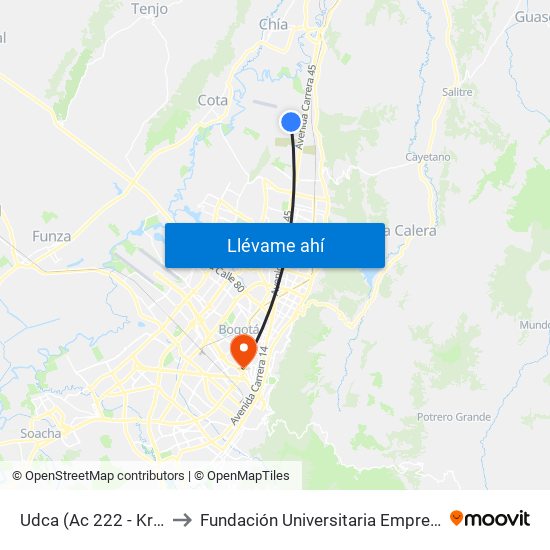 Udca (Ac 222 - Kr 55) to Fundación Universitaria Empresarial map