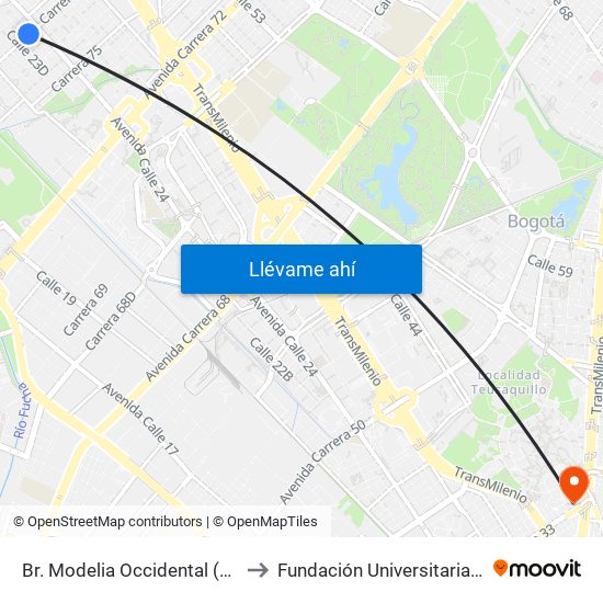 Br. Modelia Occidental (Kr 82 - Cl 23f) to Fundación Universitaria Empresarial map