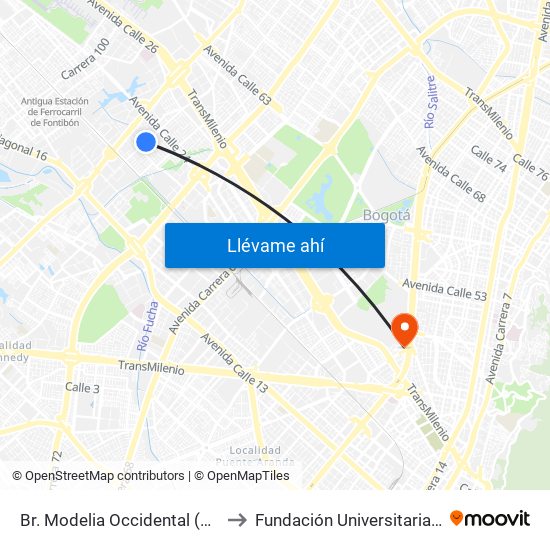 Br. Modelia Occidental (Kr 82 - Cl 23b) to Fundación Universitaria Empresarial map