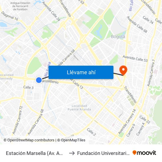 Estación Marsella (Av. Américas - Kr 69b) to Fundación Universitaria Empresarial map