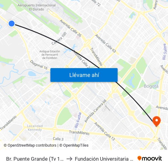 Br. Puente Grande (Tv 128 - Cl 17f) to Fundación Universitaria Empresarial map