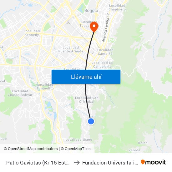 Patio Gaviotas (Kr 15 Este - Cl 48 Sur) (B) to Fundación Universitaria Empresarial map