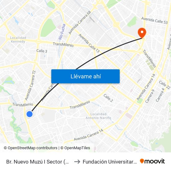 Br. Nuevo Muzú I Sector (Dg 51 Sur - Kr 54) to Fundación Universitaria Empresarial map