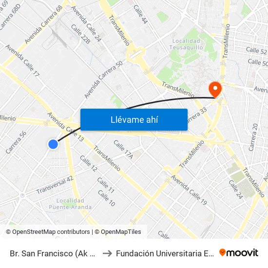 Br. San Francisco (Ak 50 - Tv 48) to Fundación Universitaria Empresarial map