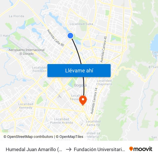 Humedal Juan Amarillo (Ak 91 - Cl 96a) to Fundación Universitaria Empresarial map