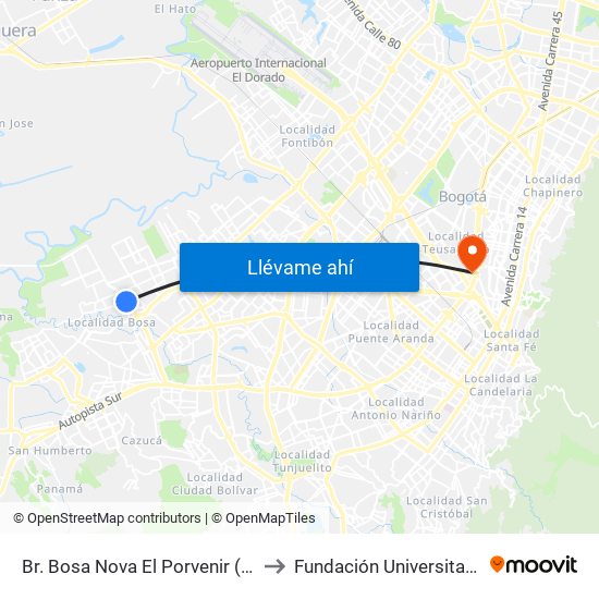 Br. Bosa Nova El Porvenir (Kr 87c - Cl 60 Sur) to Fundación Universitaria Empresarial map