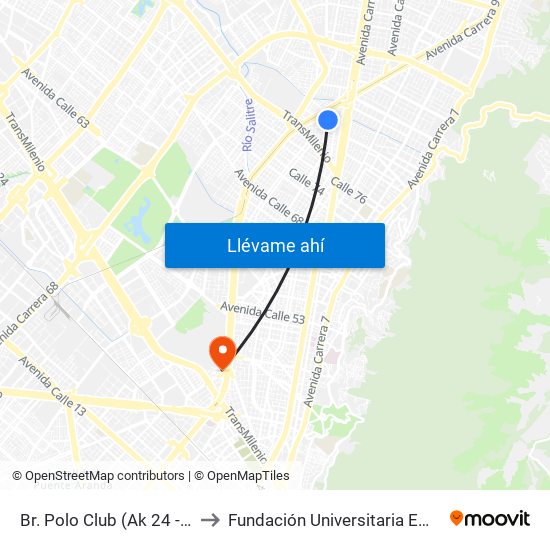 Br. Polo Club (Ak 24 - Cl 86a) to Fundación Universitaria Empresarial map