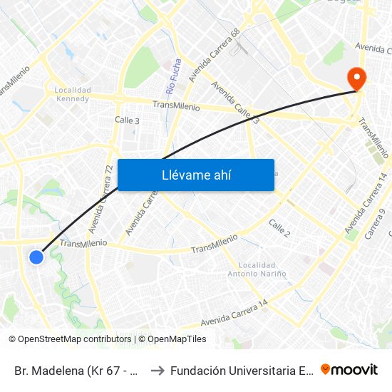 Br. Madelena (Kr 67 - Cl 60a Sur) to Fundación Universitaria Empresarial map