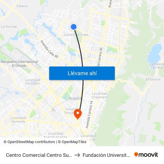 Centro Comercial Centro Suba (Av. Suba - Kr 91) to Fundación Universitaria Empresarial map