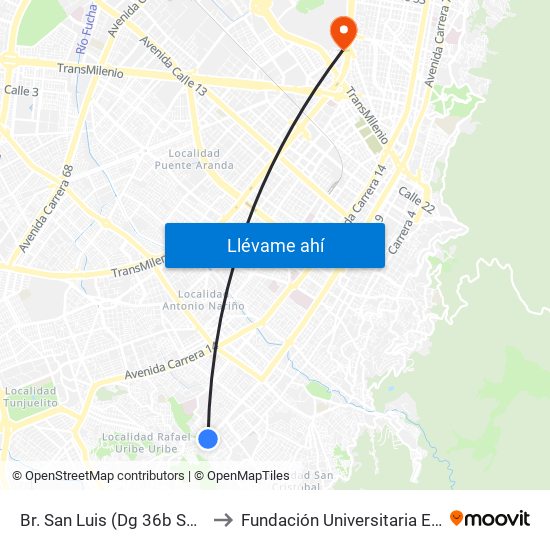 Br. San Luis (Dg 36b Sur - Kr 10a) to Fundación Universitaria Empresarial map