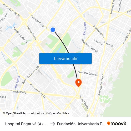 Hospital Engativá (Ak 70 - Cl 64) to Fundación Universitaria Empresarial map