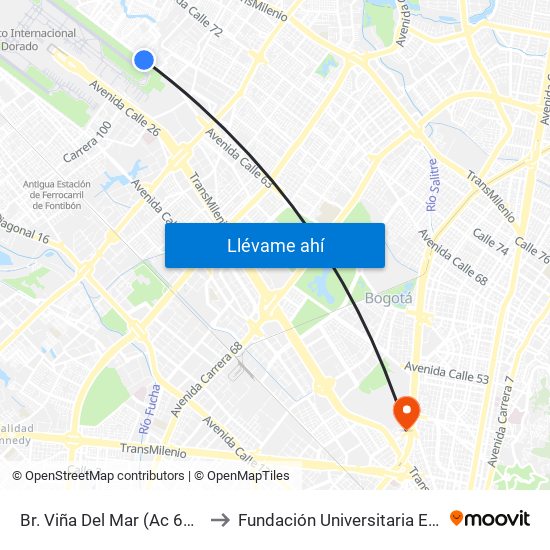 Br. Viña Del Mar (Ac 63 - Kr 104) to Fundación Universitaria Empresarial map