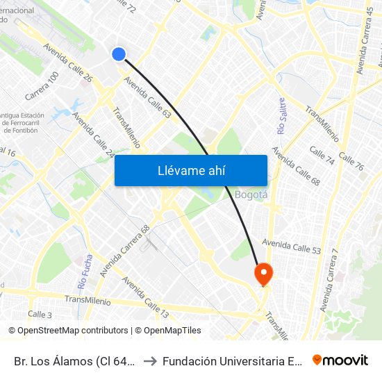 Br. Los Álamos (Cl 64g - Kr 92) to Fundación Universitaria Empresarial map