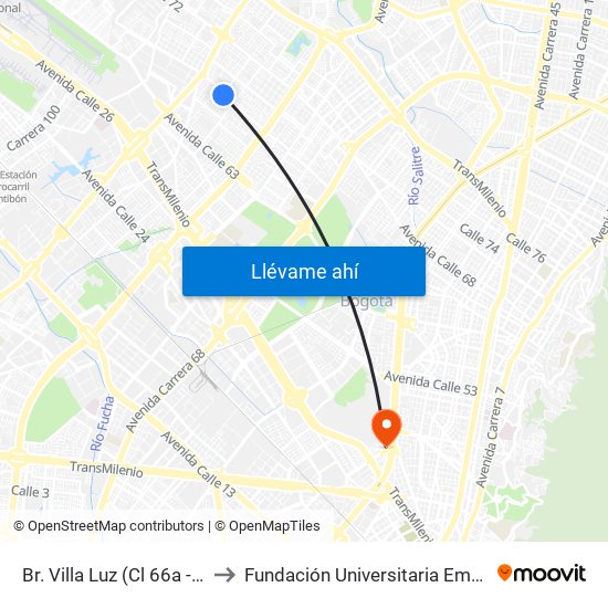 Br. Villa Luz (Cl 66a - Kr 78) to Fundación Universitaria Empresarial map