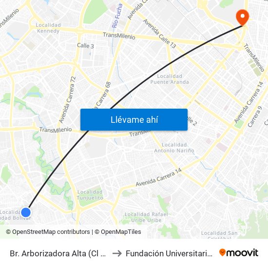 Br. Arborizadora Alta (Cl 69j Sur - Kr 32) to Fundación Universitaria Empresarial map