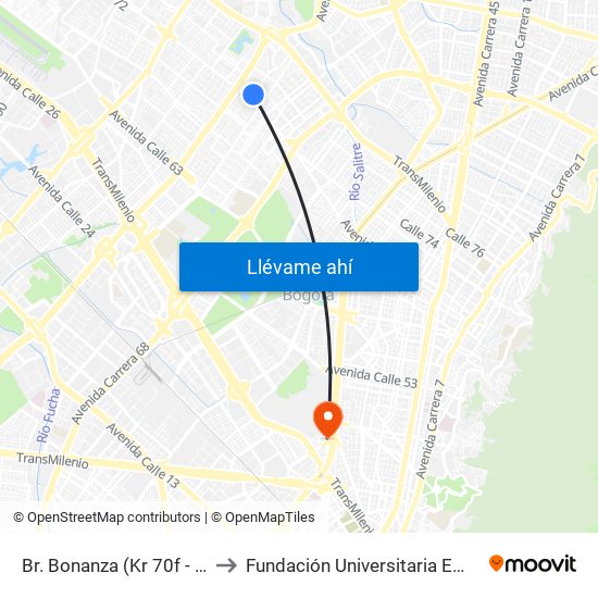 Br. Bonanza (Kr 70f - Kr 72a) to Fundación Universitaria Empresarial map