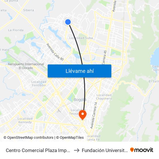 Centro Comercial Plaza Imperial (Av. Suba - Kr 107) to Fundación Universitaria Empresarial map