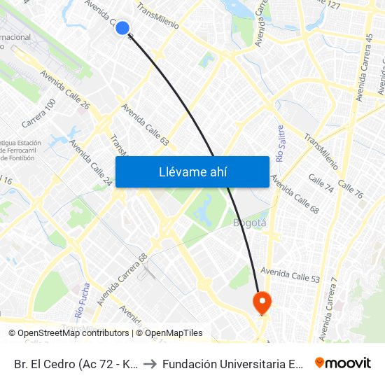 Br. El Cedro (Ac 72 - Kr 97) (A) to Fundación Universitaria Empresarial map