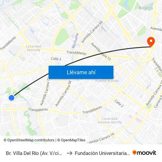 Br. Villa Del Río (Av. V/cio - Cl 54b Sur) to Fundación Universitaria Empresarial map
