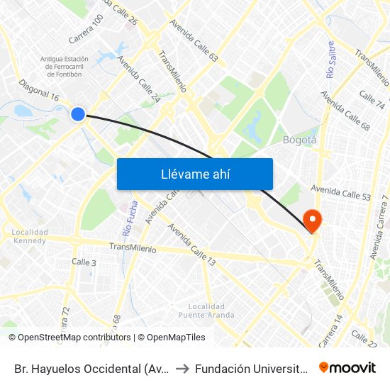 Br. Hayuelos Occidental (Av. Centenario - Kr 87) to Fundación Universitaria Empresarial map