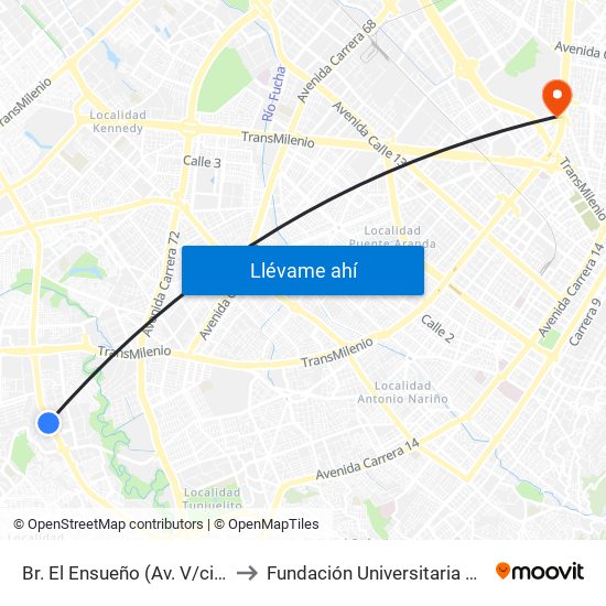 Br. El Ensueño (Av. V/cio - Tv 70c) to Fundación Universitaria Empresarial map