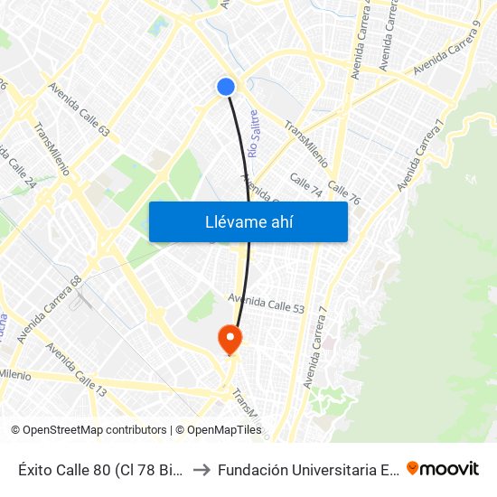 Éxito Calle 80 (Cl 78 Bis - Kr 68b) to Fundación Universitaria Empresarial map