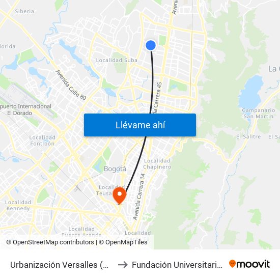 Urbanización Versalles (Kr 56 - Cl 152b) to Fundación Universitaria Empresarial map