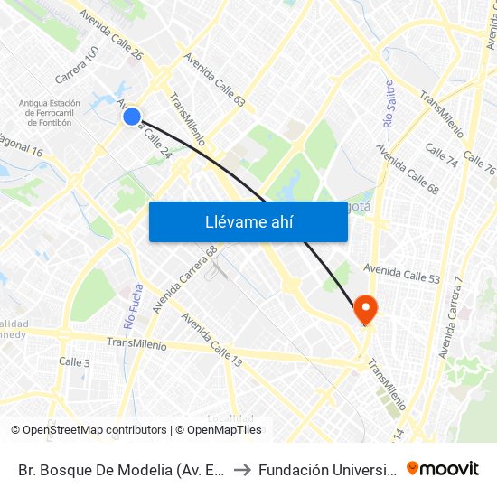 Br. Bosque De Modelia (Av. Esperanza - Av. C. De Cali) to Fundación Universitaria Empresarial map