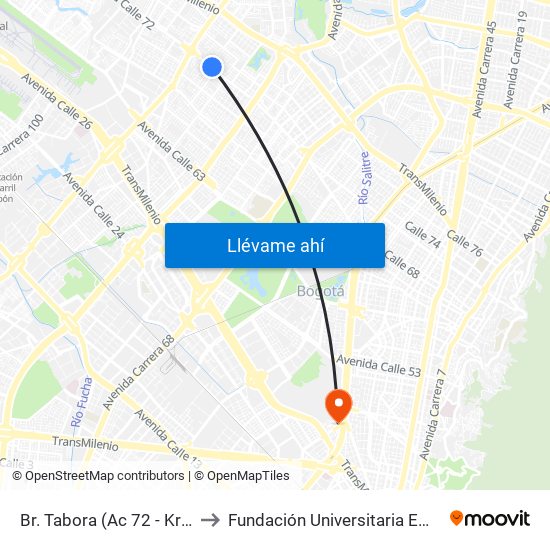 Br. Tabora (Ac 72 - Kr 80) (A) to Fundación Universitaria Empresarial map