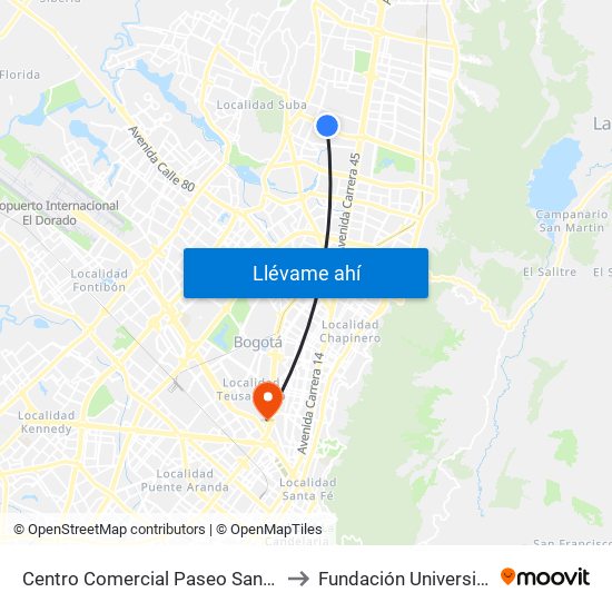 Centro Comercial Paseo San Rafael (Ac 134 - Kr 55a) to Fundación Universitaria Empresarial map