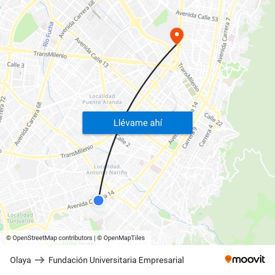 Olaya to Fundación Universitaria Empresarial map