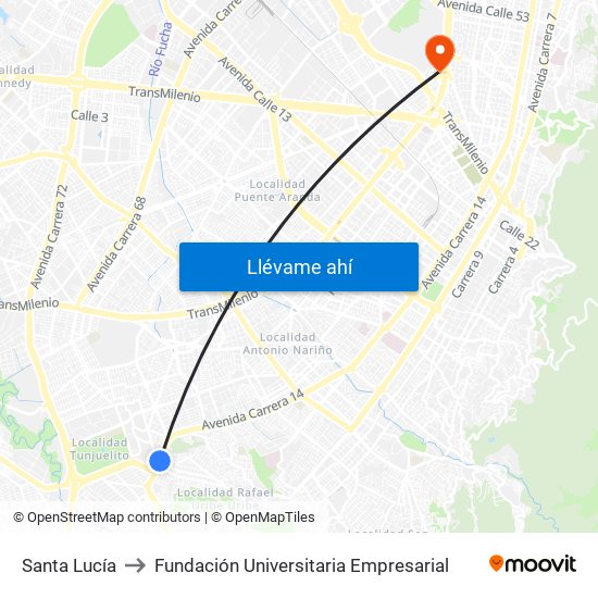 Santa Lucía to Fundación Universitaria Empresarial map