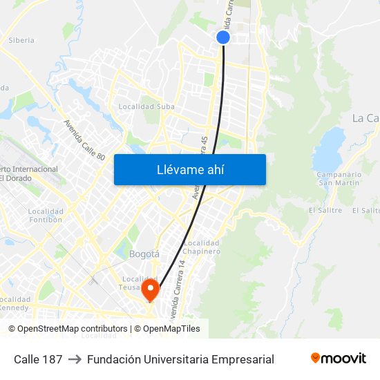 Calle 187 to Fundación Universitaria Empresarial map