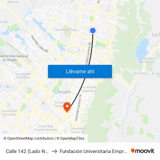 Calle 142 (Lado Norte) to Fundación Universitaria Empresarial map